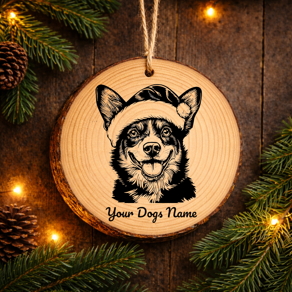 Australian Cattle Dog Santa Hat Rustic Pine Christmas Ornament