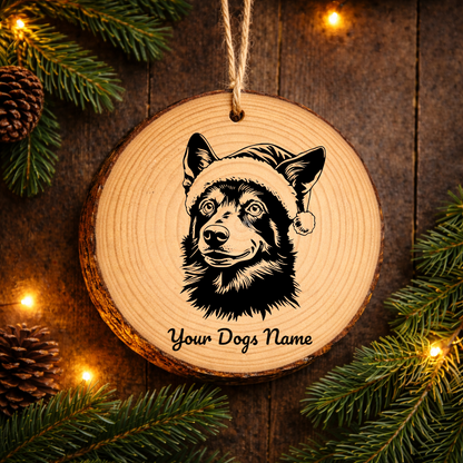Australian Kelpie Santa Hat Dog Rustic Pine Christmas Ornament
