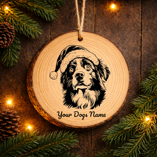 Australian Shepherd Santa Hat Dog Rustic Pine Christmas Ornament