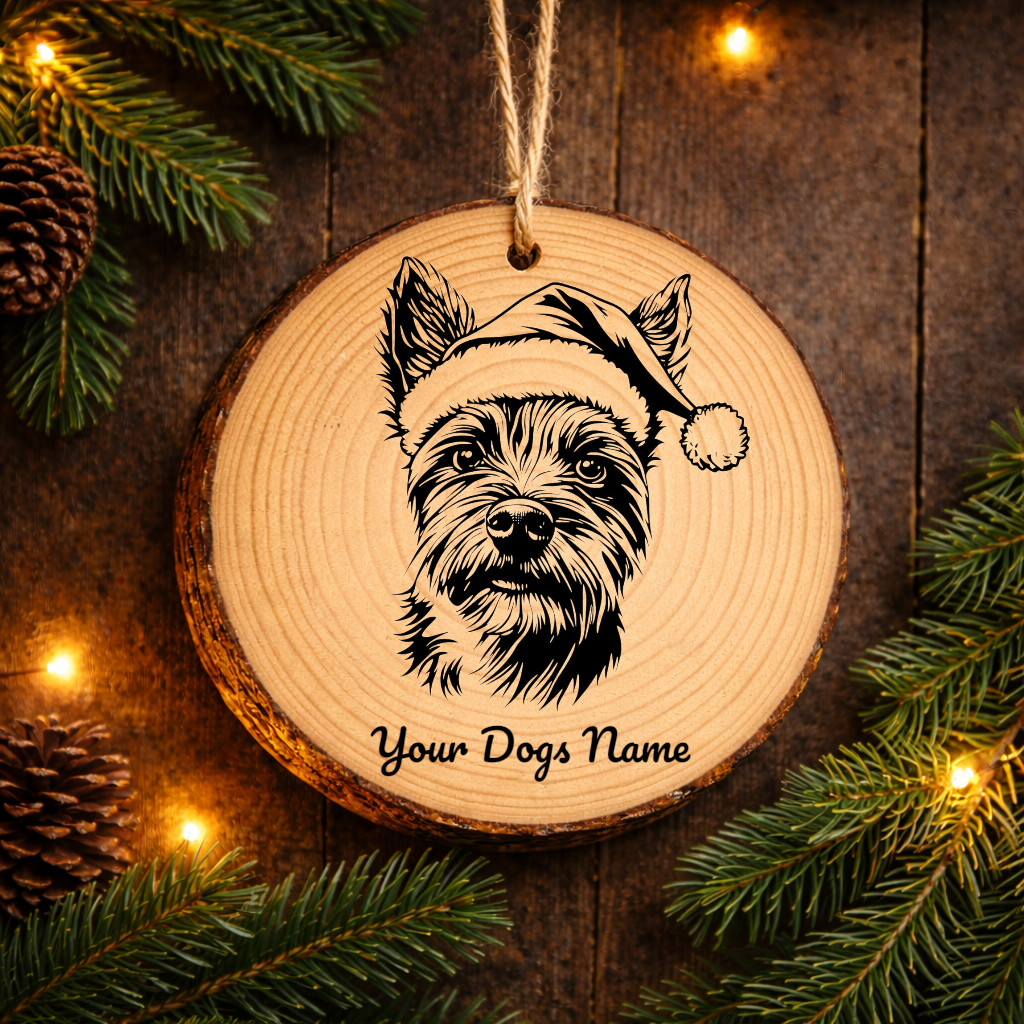 Australian Terrier Santa Hat Dog Rustic Pine Christmas Ornament