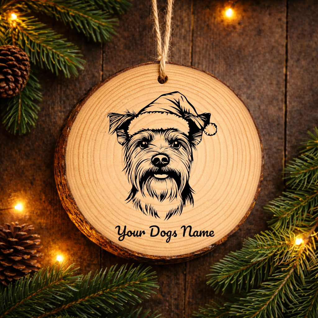 Australian Terrier Santa Hat Dog Rustic Pine Christmas Ornament