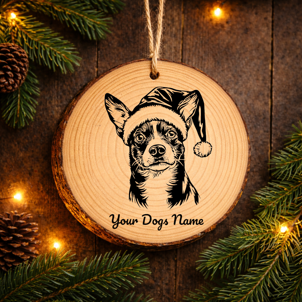 Basenji Santa Hat Dog Rustic Pine Christmas Ornament
