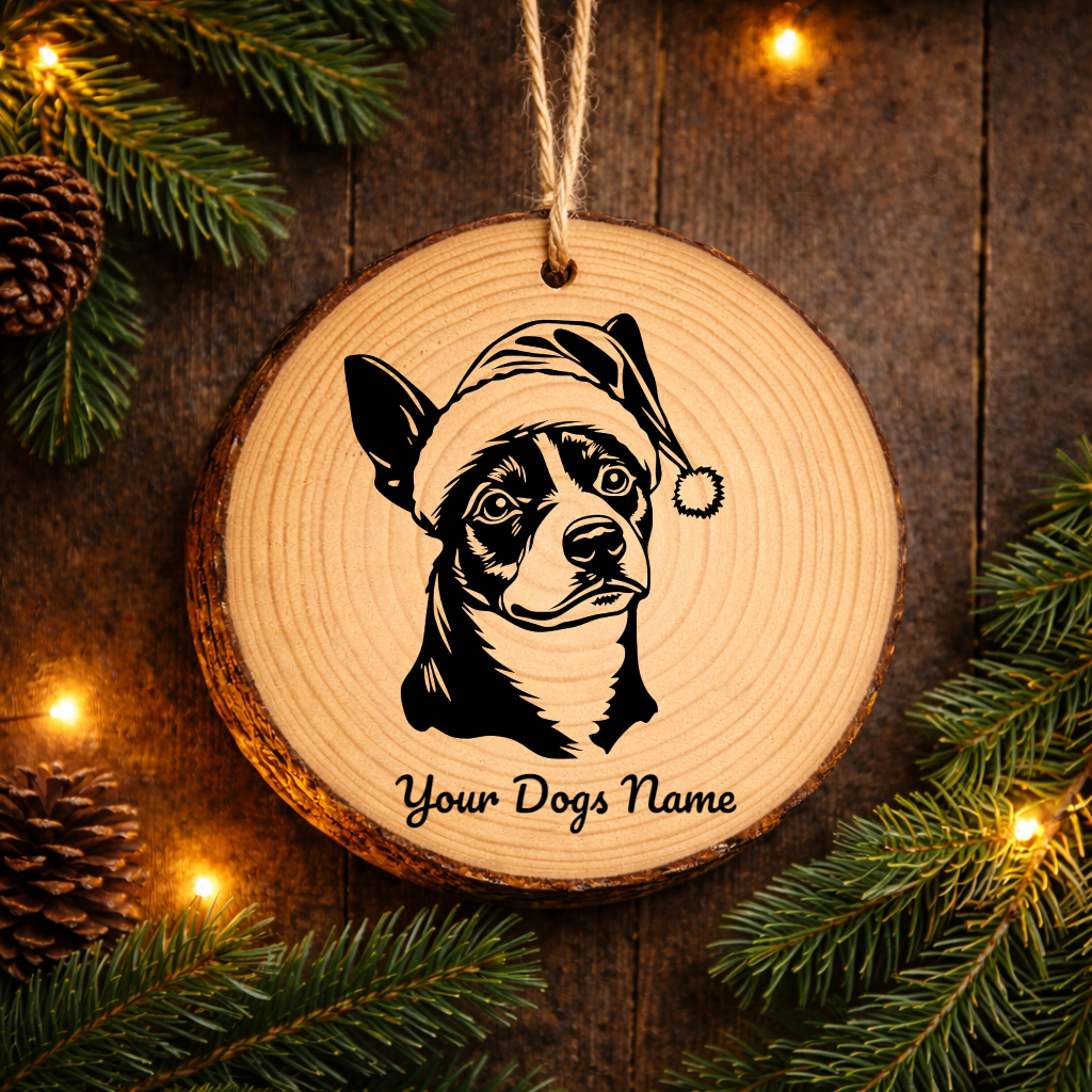 Basenji Santa Hat Dog Rustic Pine Christmas Ornament