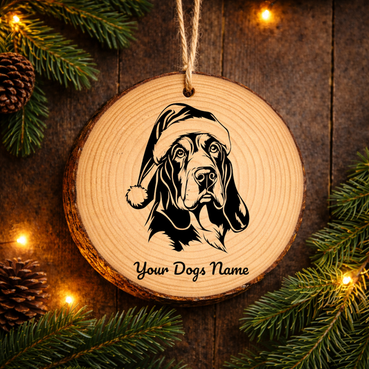 Basset Hound Santa Hat Dog Rustic Pine Christmas Ornament