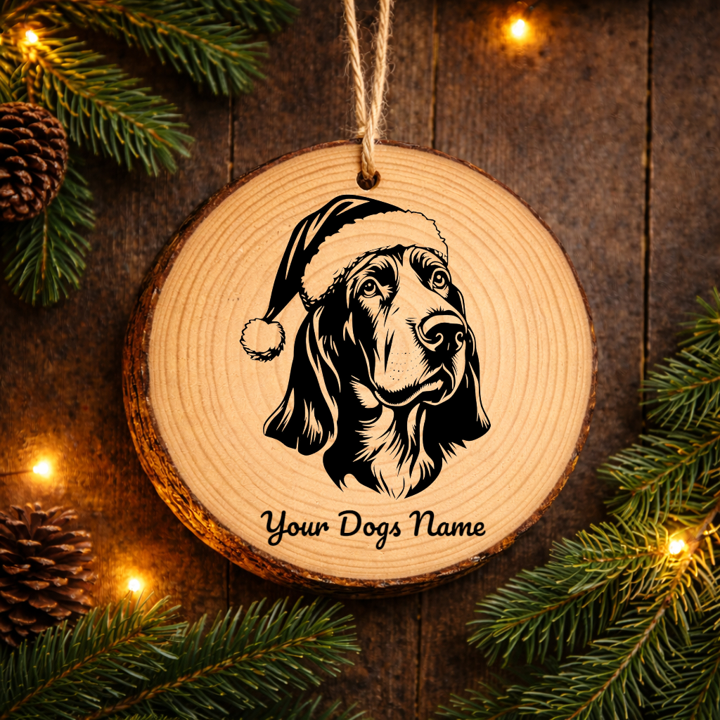 Basset Hound Santa Hat Dog Rustic Pine Christmas Ornament