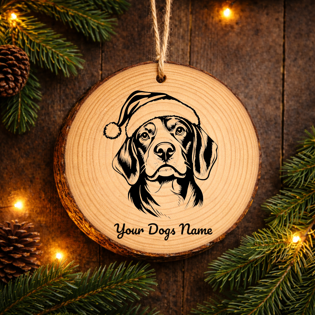 Beagle Santa Hat Dog Rustic Pine Christmas Ornament