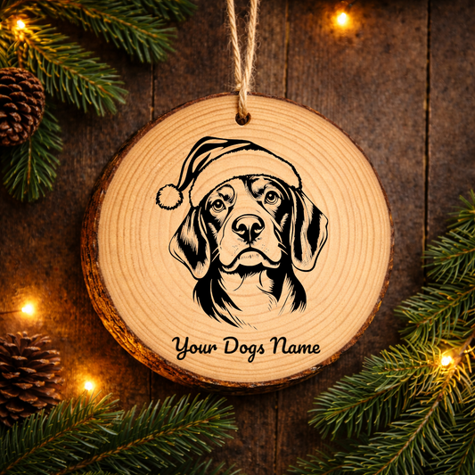 Beagle Santa Hat Dog Rustic Pine Christmas Ornament