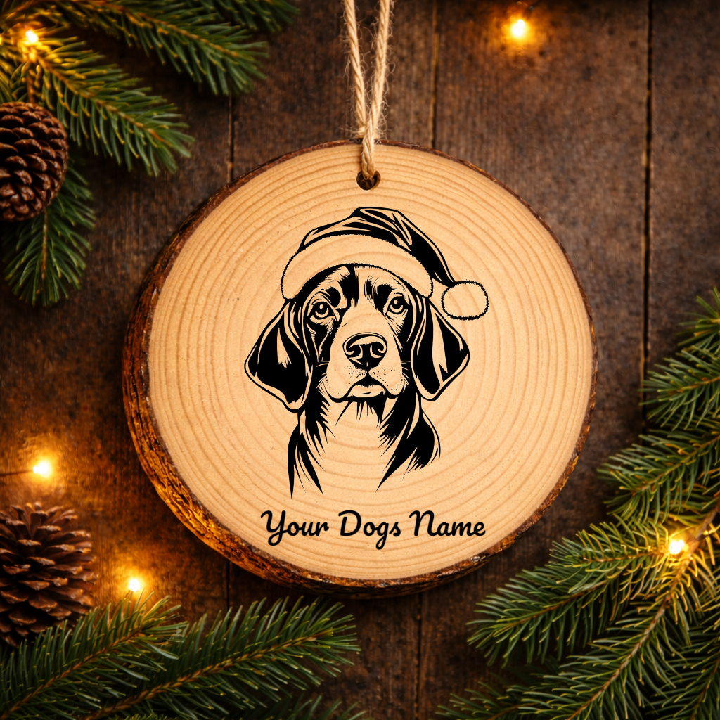 Beagle Santa Hat Dog Rustic Pine Christmas Ornament