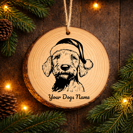 Bedlington Terrier Santa Hat Dog Rustic Pine Christmas Ornament