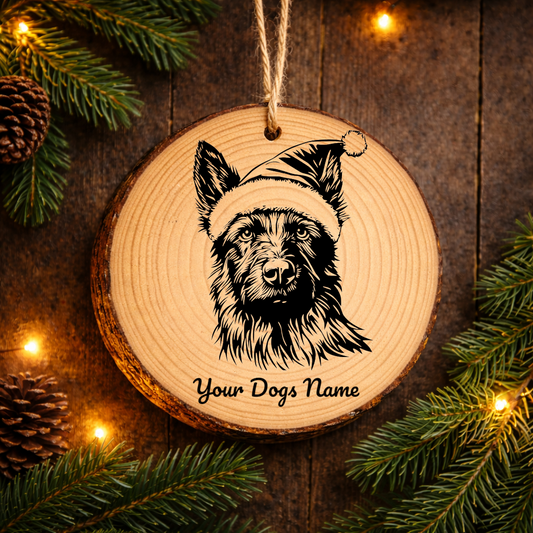 Belgian Laekenois Santa Hat Dog Rustic Pine Christmas Ornament
