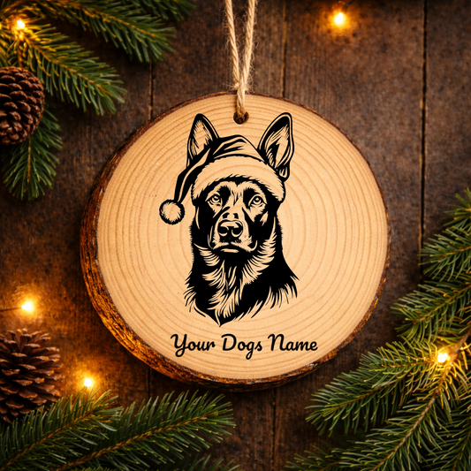 Belgian Malinois Santa Hat Dog Rustic Pine Christmas Ornament