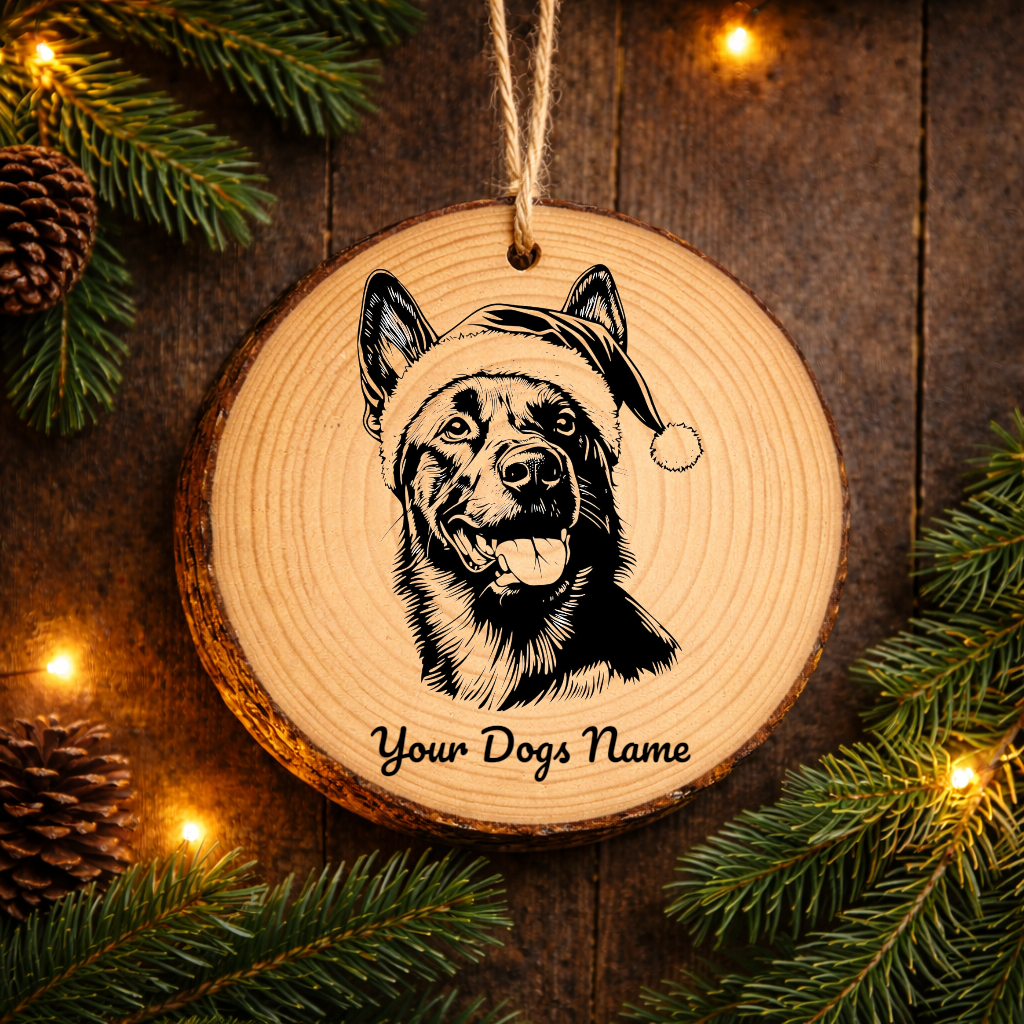 Belgian Malinois Santa Hat Dog Rustic Pine Christmas Ornament