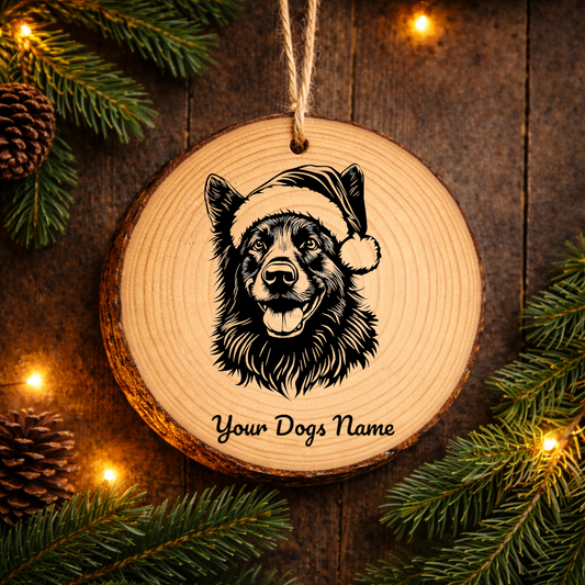 Belgian Tervuren Santa Hat Dog Rustic Pine Christmas Ornament