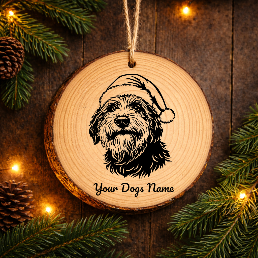 Bergamasco Santa Hat Dog Rustic Pine Christmas Ornament