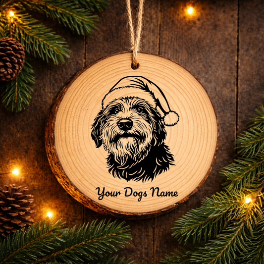 Bergamasco Santa Hat Dog Rustic Pine Christmas Ornament