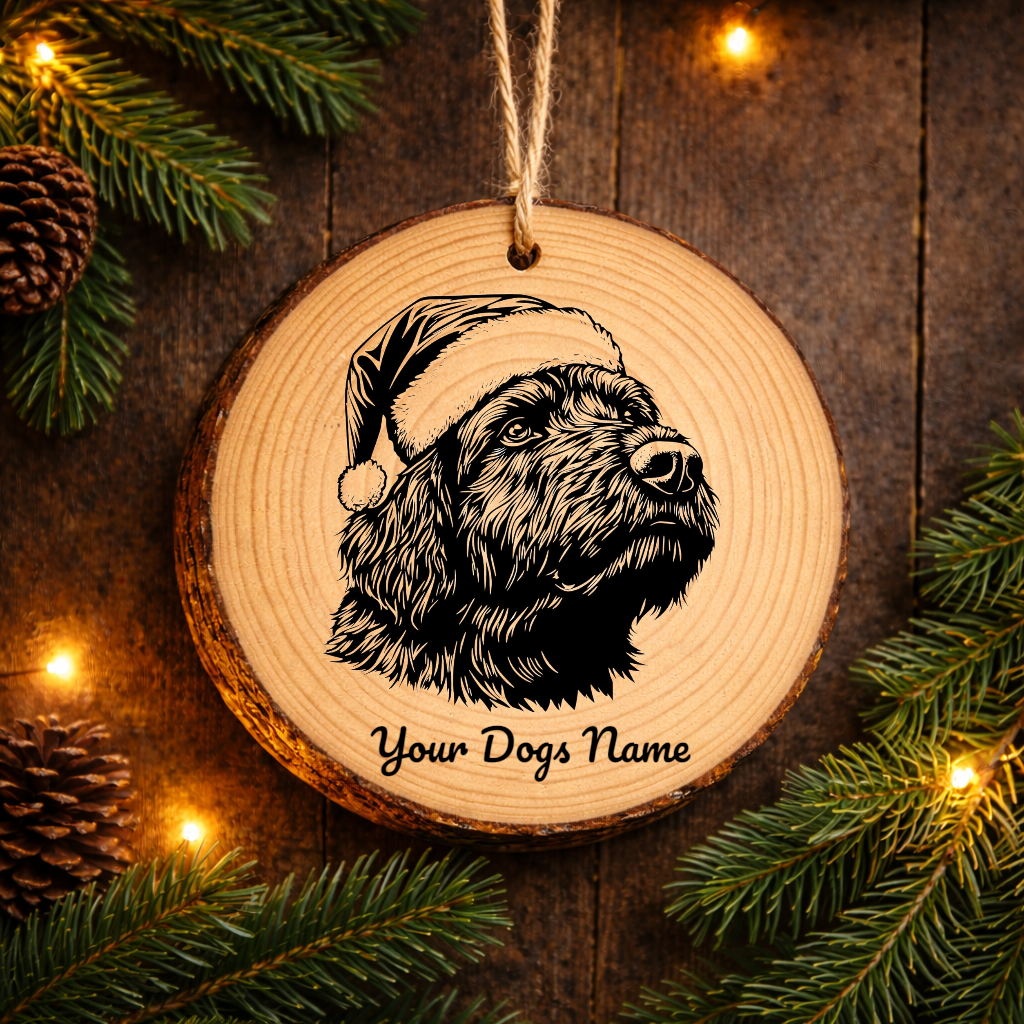 Bergamasco Santa Hat Dog Rustic Pine Christmas Ornament
