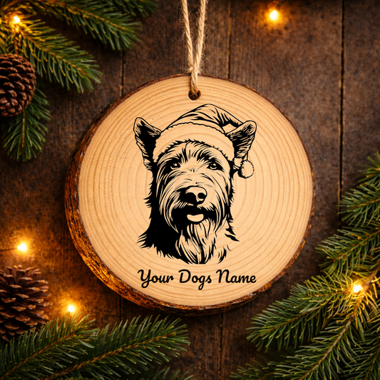 Berger Picard Santa Hat Dog Rustic Pine Christmas Ornament