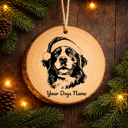 Bernese Mountain Santa Hat Dog Santa Hat Dog Rustic Pine Christmas Ornament