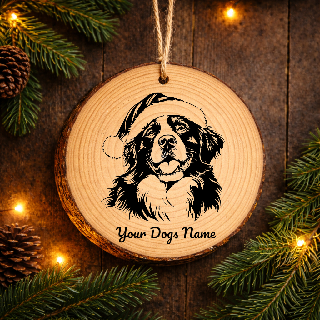 Bernese Mountain Santa Hat Dog Santa Hat Dog Rustic Pine Christmas Ornament