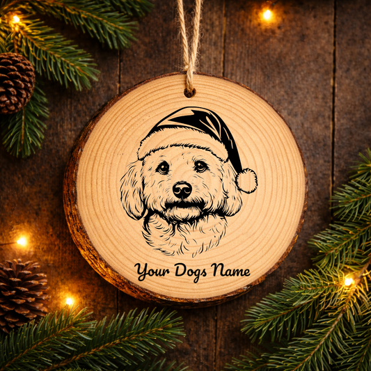 Bichon Frise Santa Hat Dog Rustic Pine Christmas Ornament