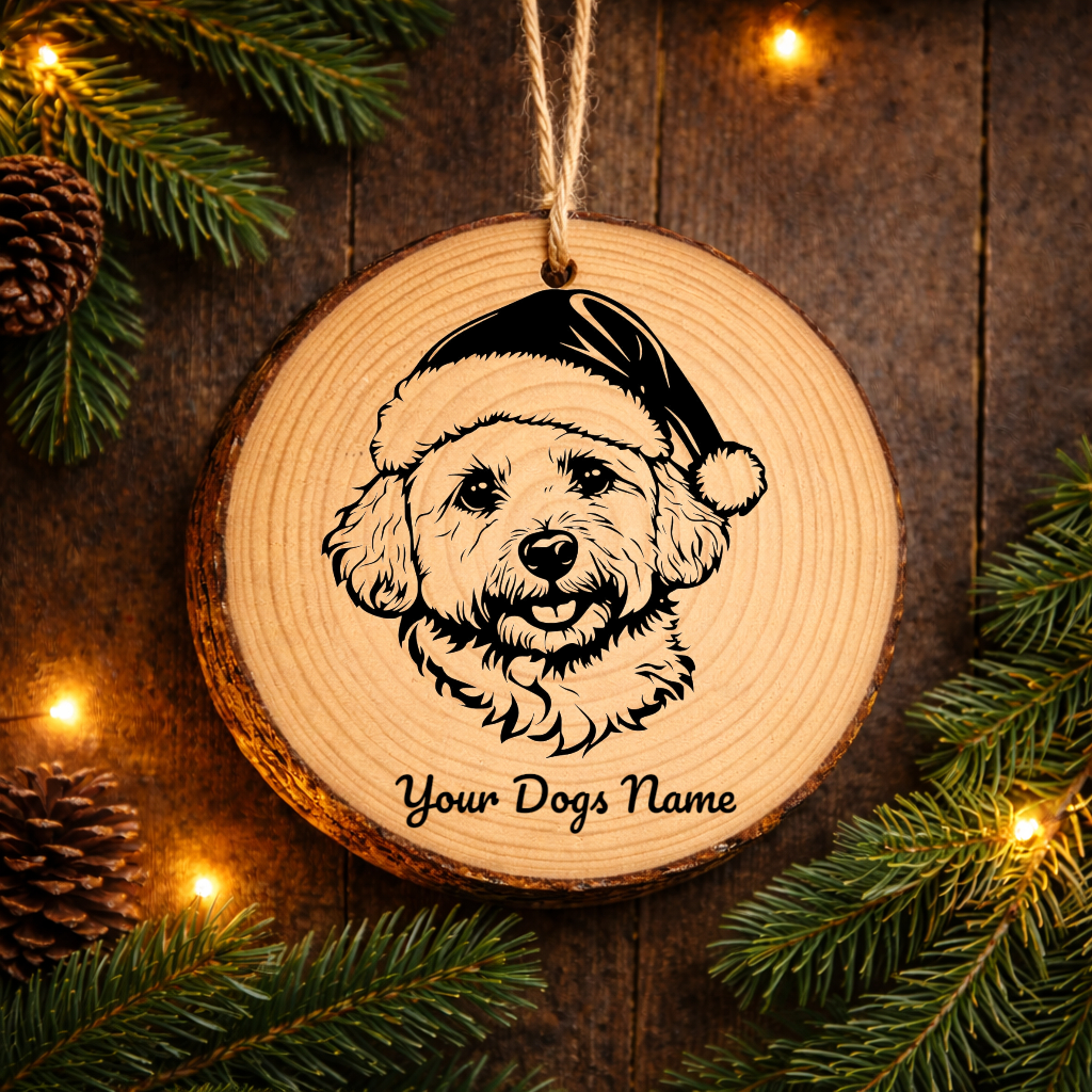 Bichon Frise Santa Hat Dog Rustic Pine Christmas Ornament