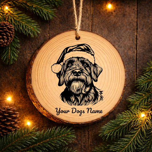 Black Russian Terrier Santa Hat Dog Rustic Pine Christmas Ornament