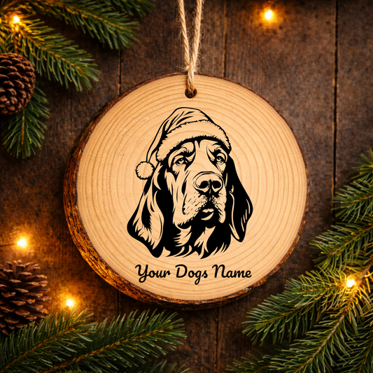 Bloodhound Santa Hat Dog Rustic Pine Christmas Ornament