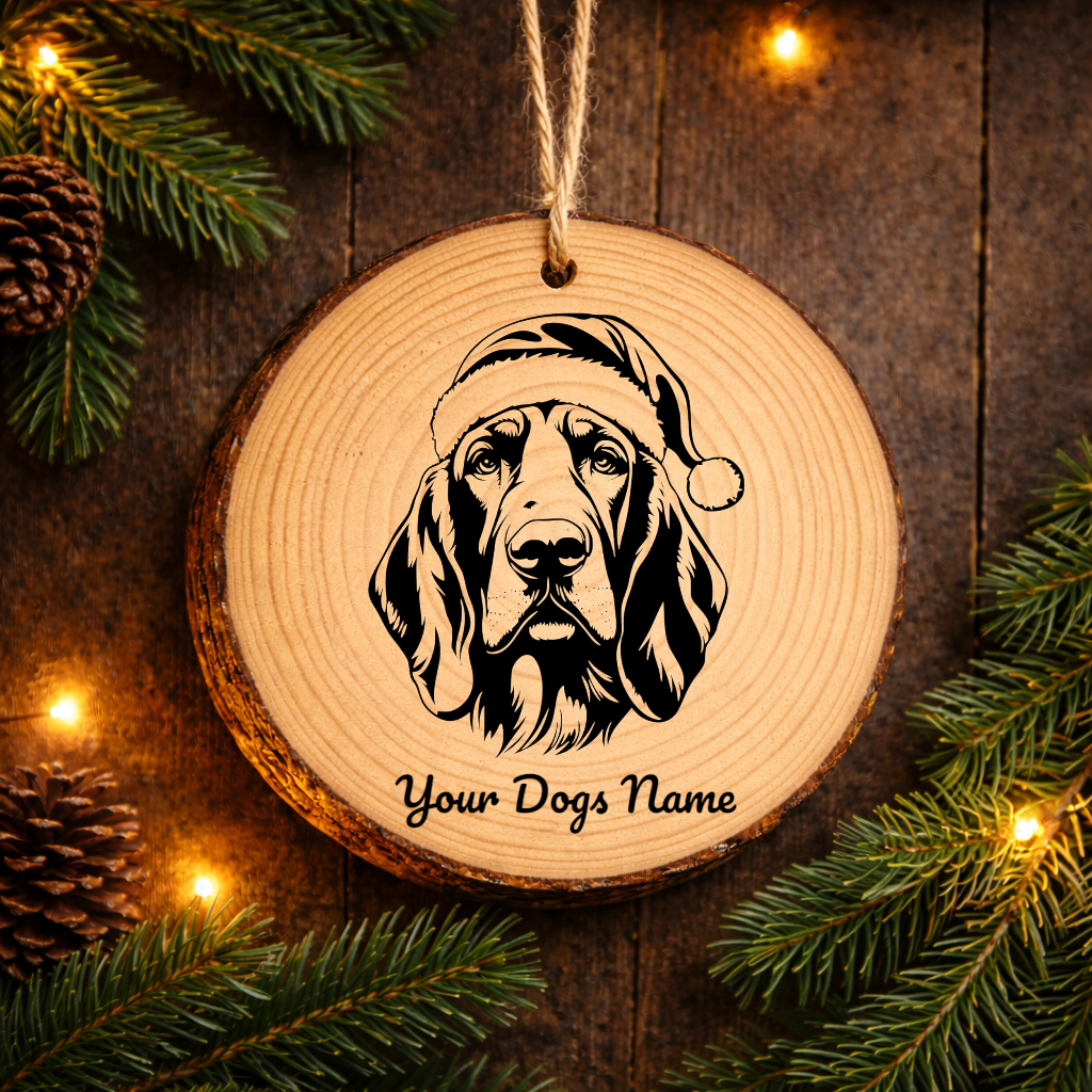 Bloodhound Santa Hat Dog Rustic Pine Christmas Ornament
