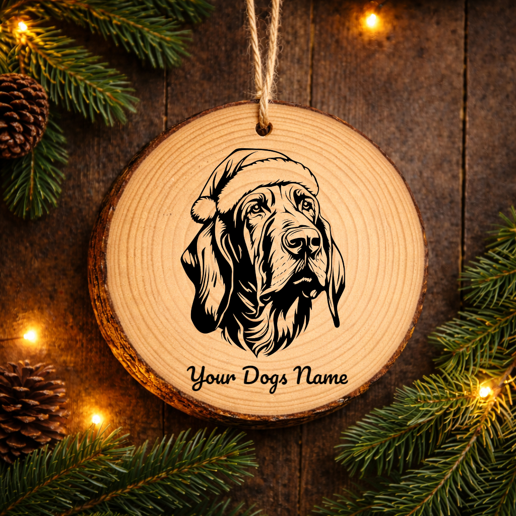 Bloodhound Santa Hat Dog Rustic Pine Christmas Ornament