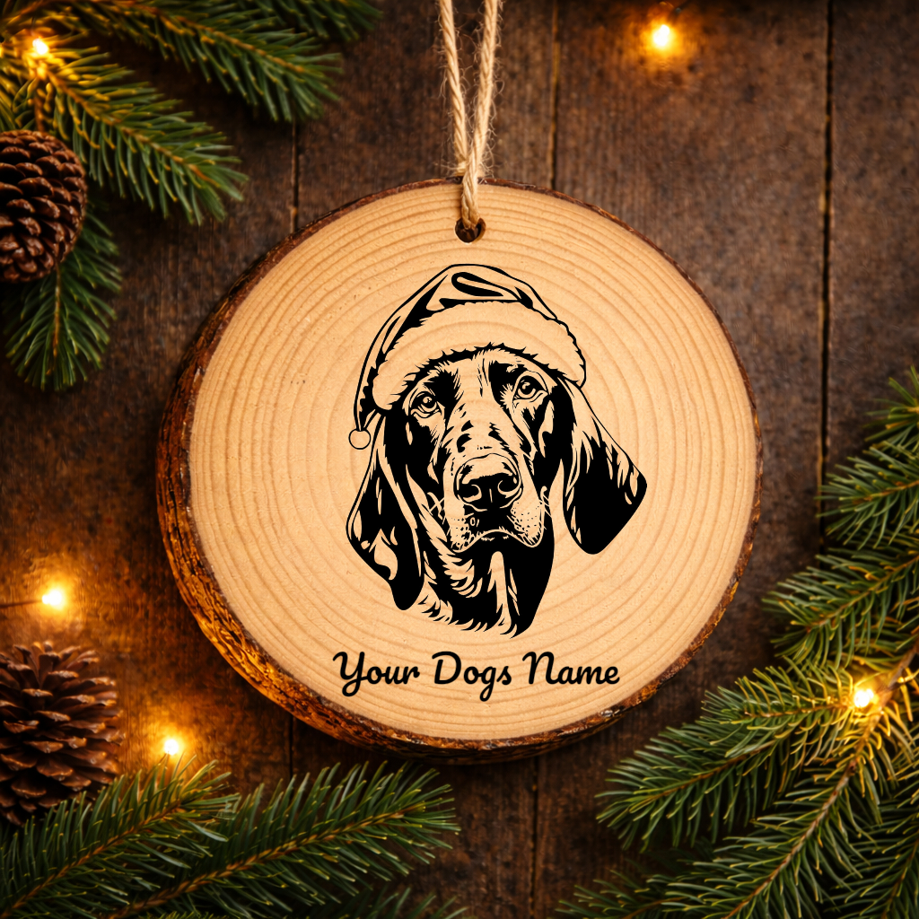 Bluetick Coonhound Santa Hat Dog Rustic Pine Christmas Ornament