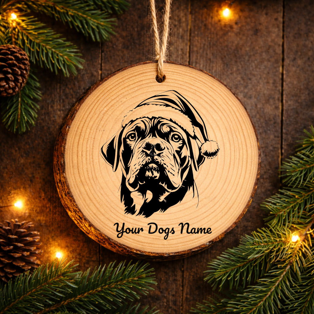Boerboel Santa Hat Dog Rustic Pine Christmas Ornament