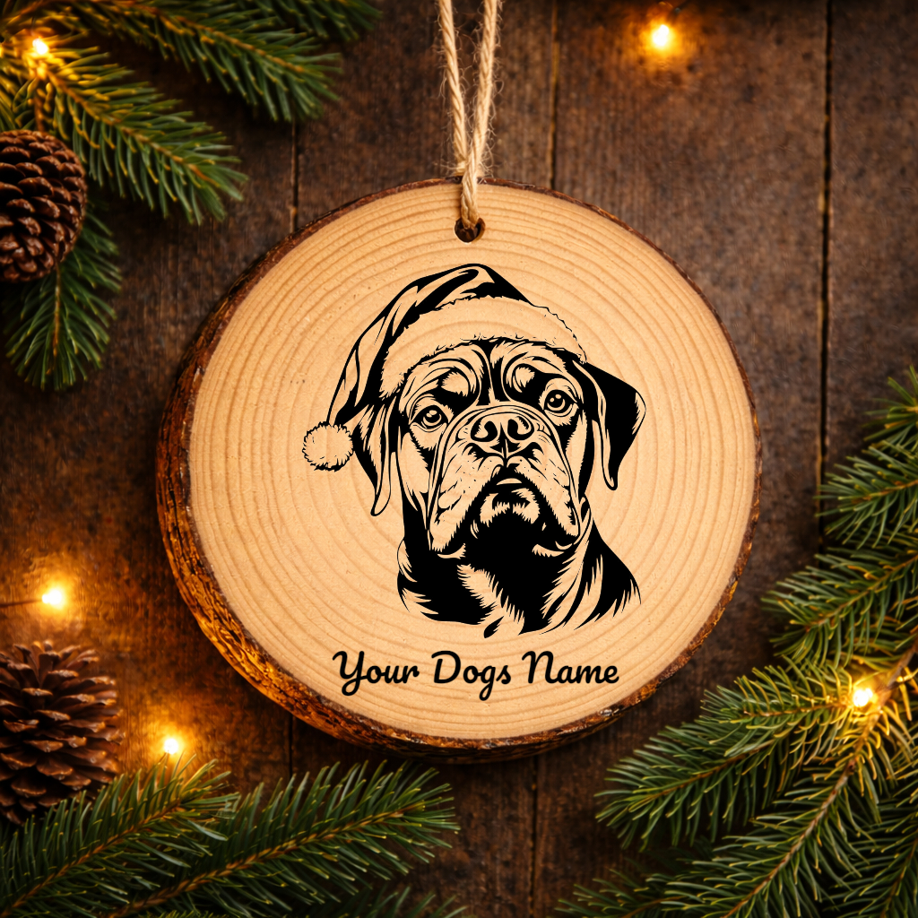 Boerboel Santa Hat Dog Rustic Pine Christmas Ornament
