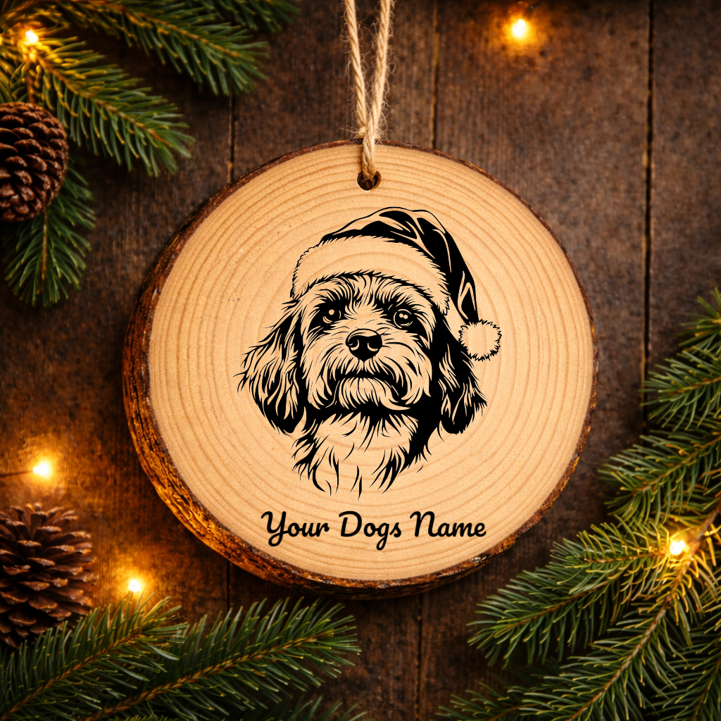 Bolognese Santa Hat Dog Rustic Pine Christmas Ornament