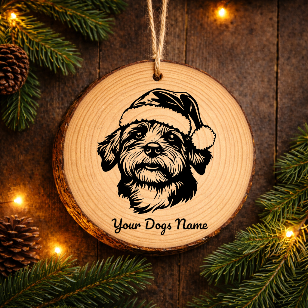 Bolognese Santa Hat Dog Rustic Pine Christmas Ornament