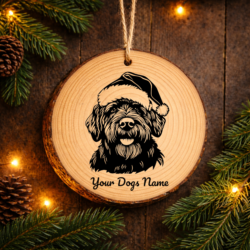 Bouvier des Flandres Santa Hat Dog Rustic Pine Christmas Ornament