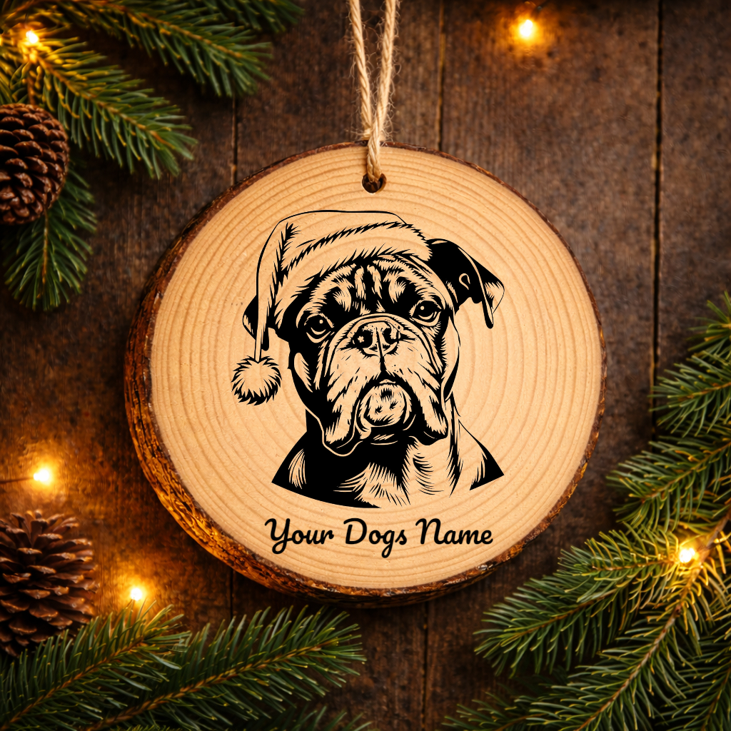 Boxer Santa Hat Dog Rustic Pine Christmas Ornament