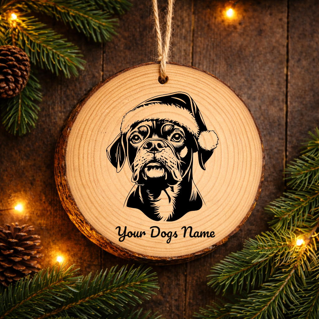 Boxer Santa Hat Dog Rustic Pine Christmas Ornament