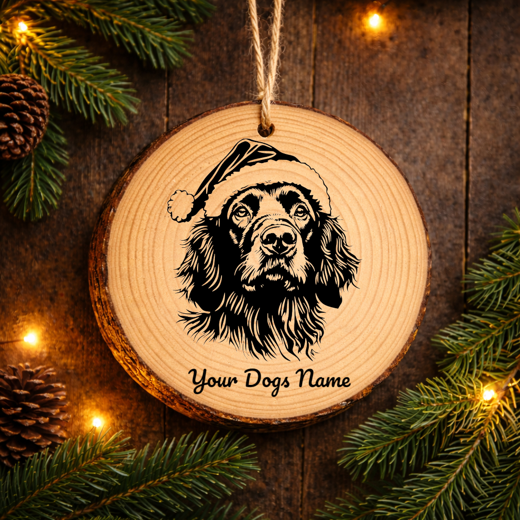 Boykin Spaniel Santa Hat Dog Rustic Pine Christmas Ornament