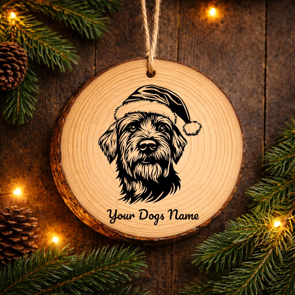 Briard Santa Hat Dog Rustic Pine Christmas Ornament