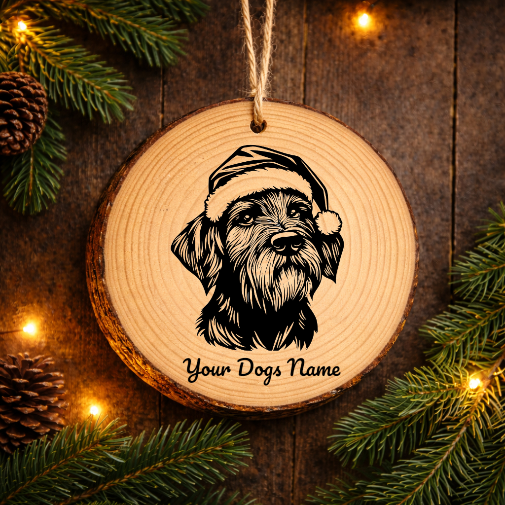 Briard Santa Hat Dog Rustic Pine Christmas Ornament