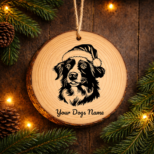 Brittany Santa Hat Dog Rustic Pine Christmas Ornament