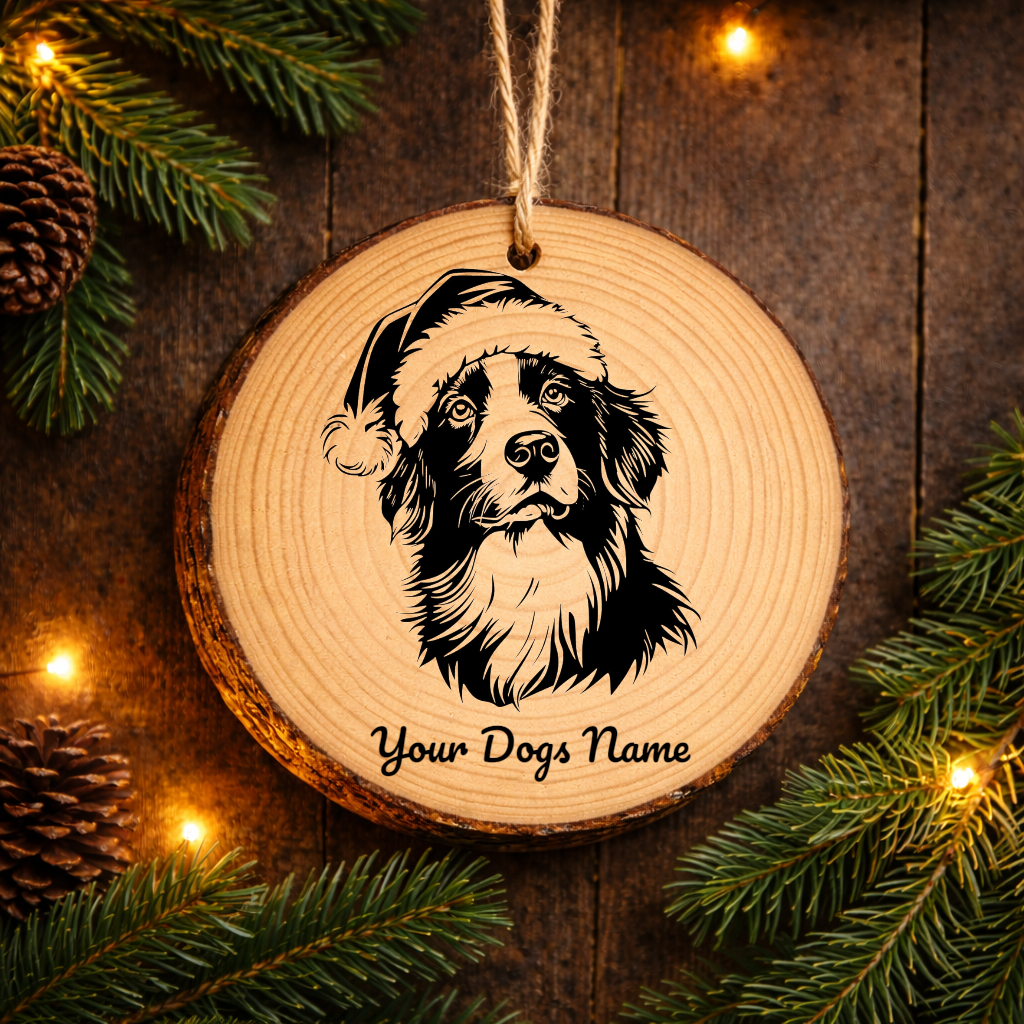 Brittany Santa Hat Dog Rustic Pine Christmas Ornament