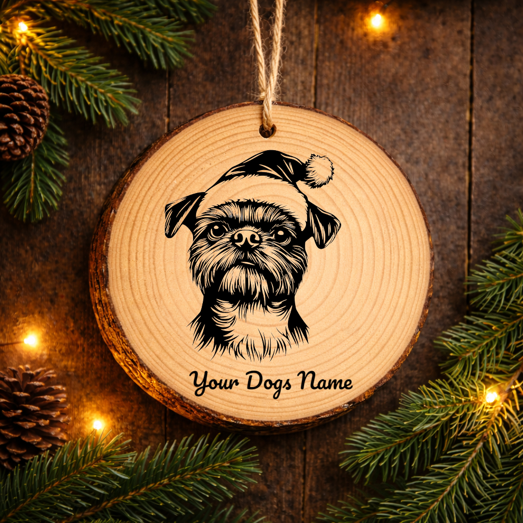 Brussels Griffon Santa Hat Dog Rustic Pine Christmas Ornament