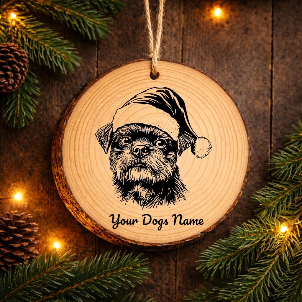 Brussels Griffon Santa Hat Dog Rustic Pine Christmas Ornament