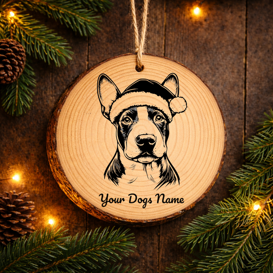 Bull Terrier Santa Hat Dog Rustic Pine Christmas Ornament