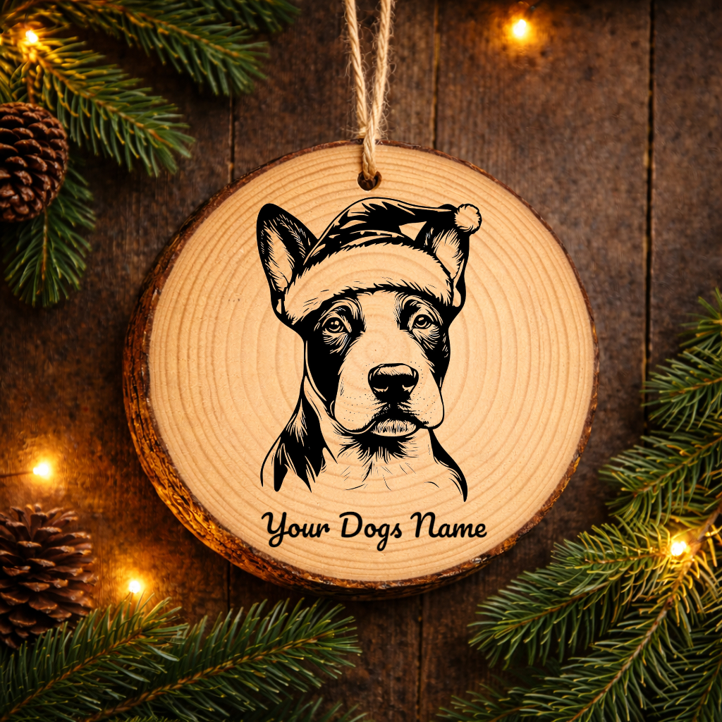 Bull Terrier Santa Hat Dog Rustic Pine Christmas Ornament