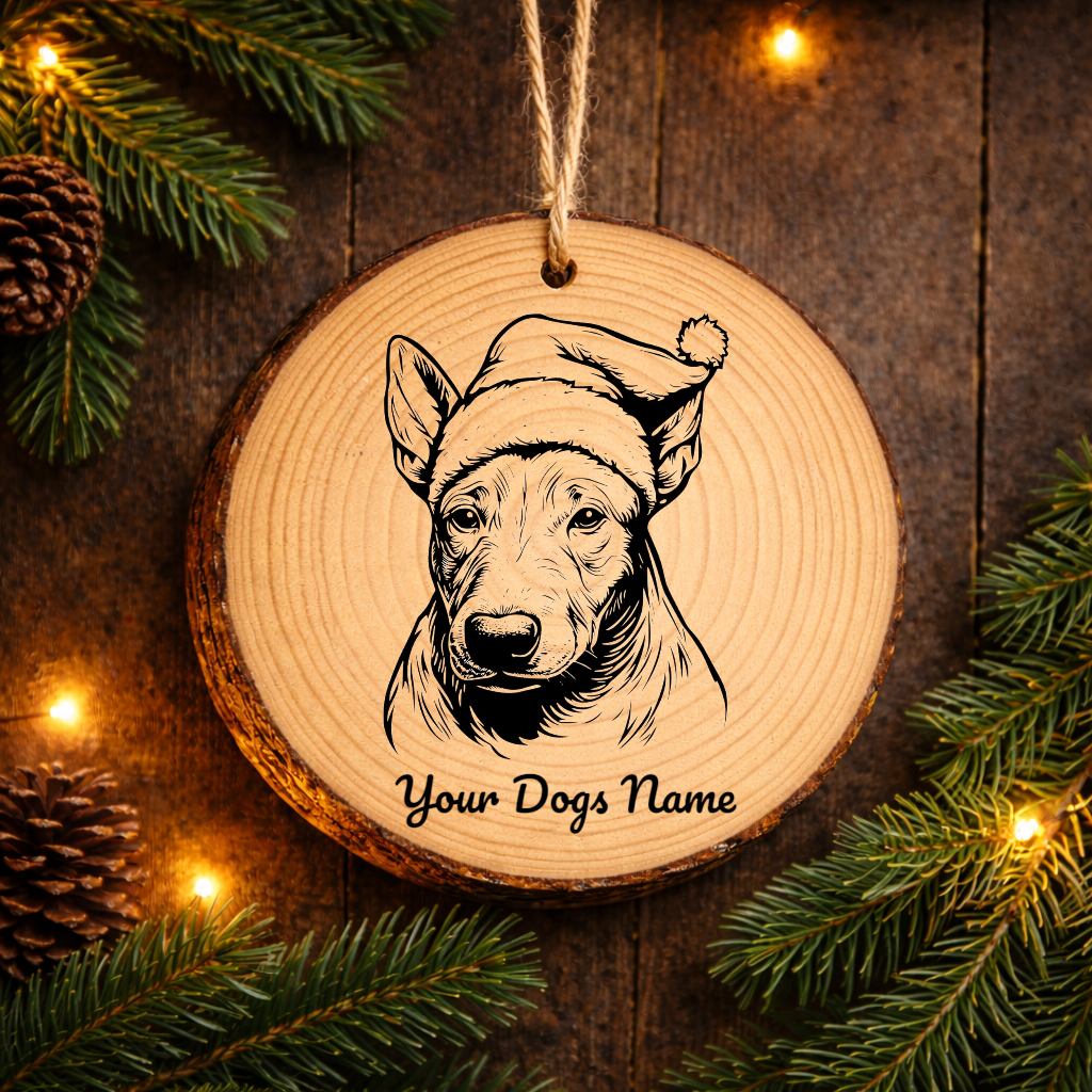 Bull Terrier Santa Hat Dog Rustic Pine Christmas Ornament