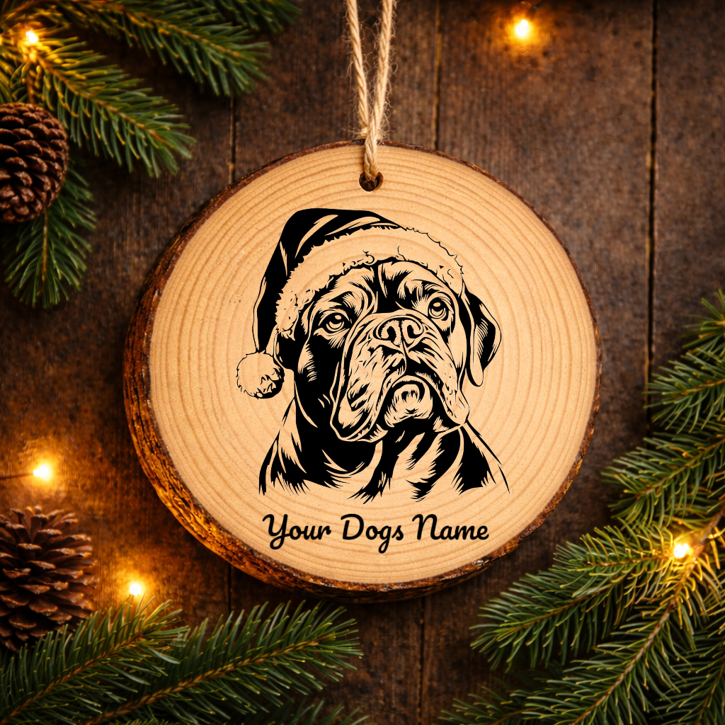 BullSanta Hat Dog Santa Hat Dog Rustic Pine Christmas Ornament