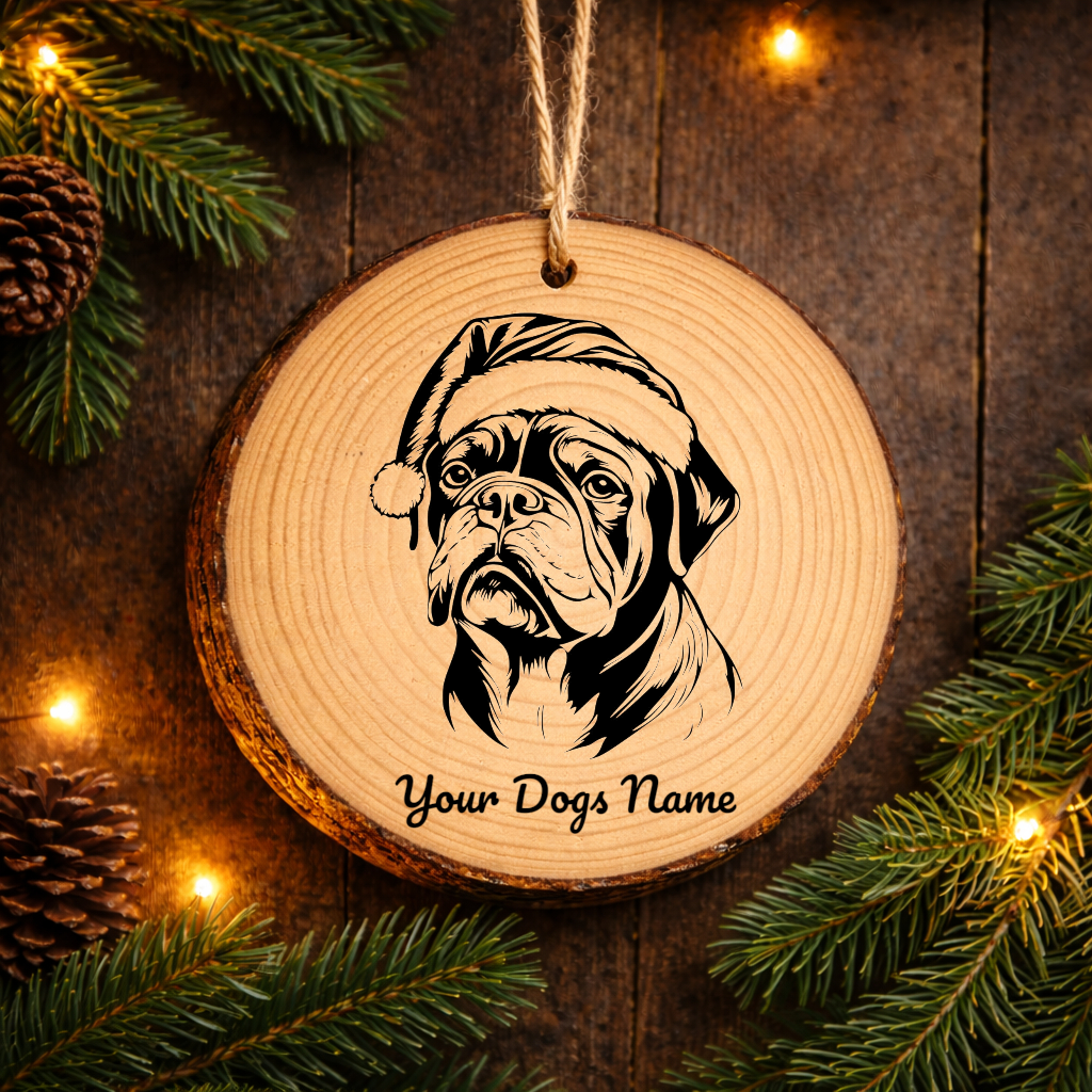 BullSanta Hat Dog Santa Hat Dog Rustic Pine Christmas Ornament