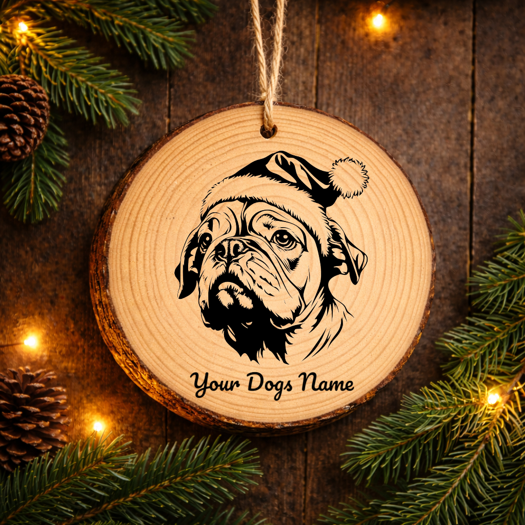 BullSanta Hat Dog Santa Hat Dog Rustic Pine Christmas Ornament